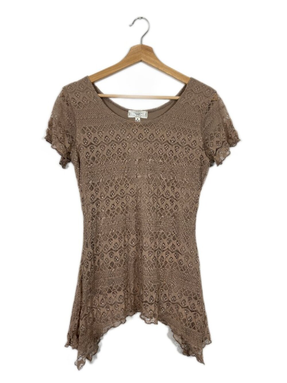 Shannon Ford NY Y2K Lace Top Small Taupe Fairy Boho Indie Classic Fall Sharkbite